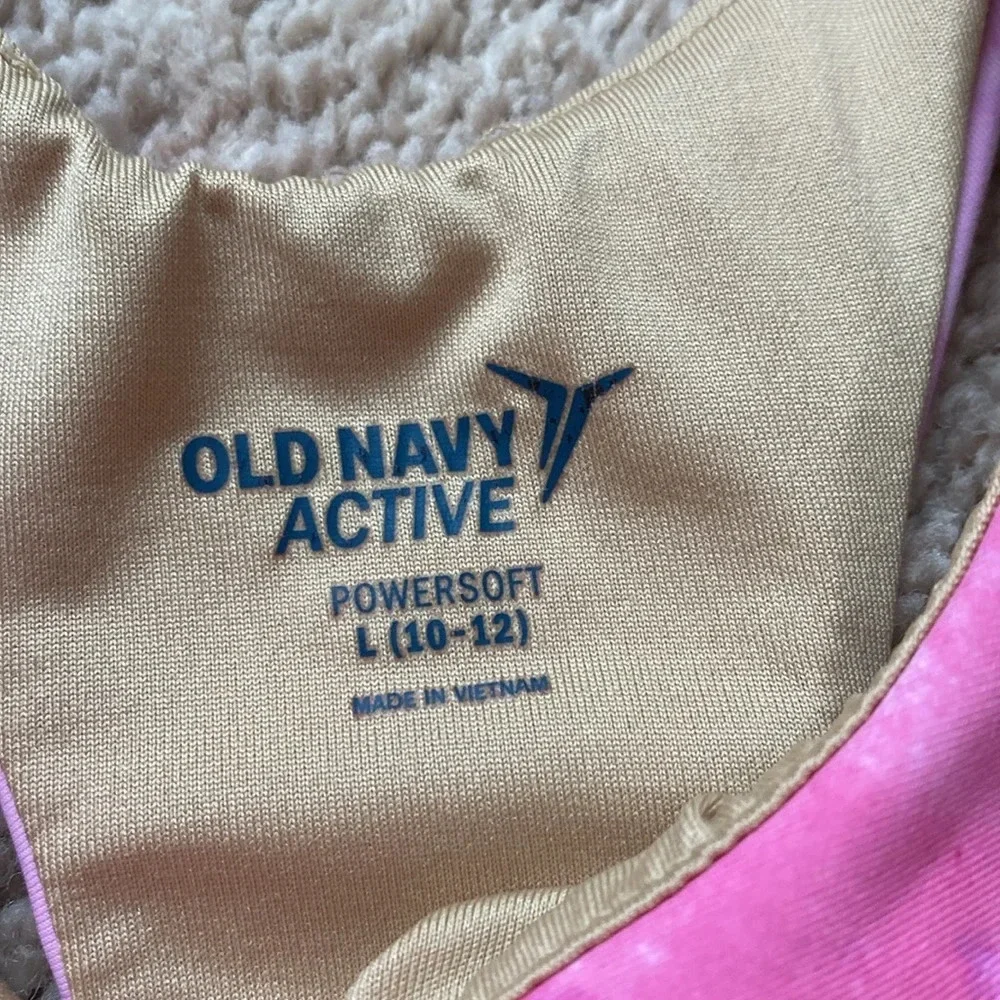 Old Navy Active PowerSoft Pink Tie Dye Long Line Sports Bra Crop Top Cropped Top